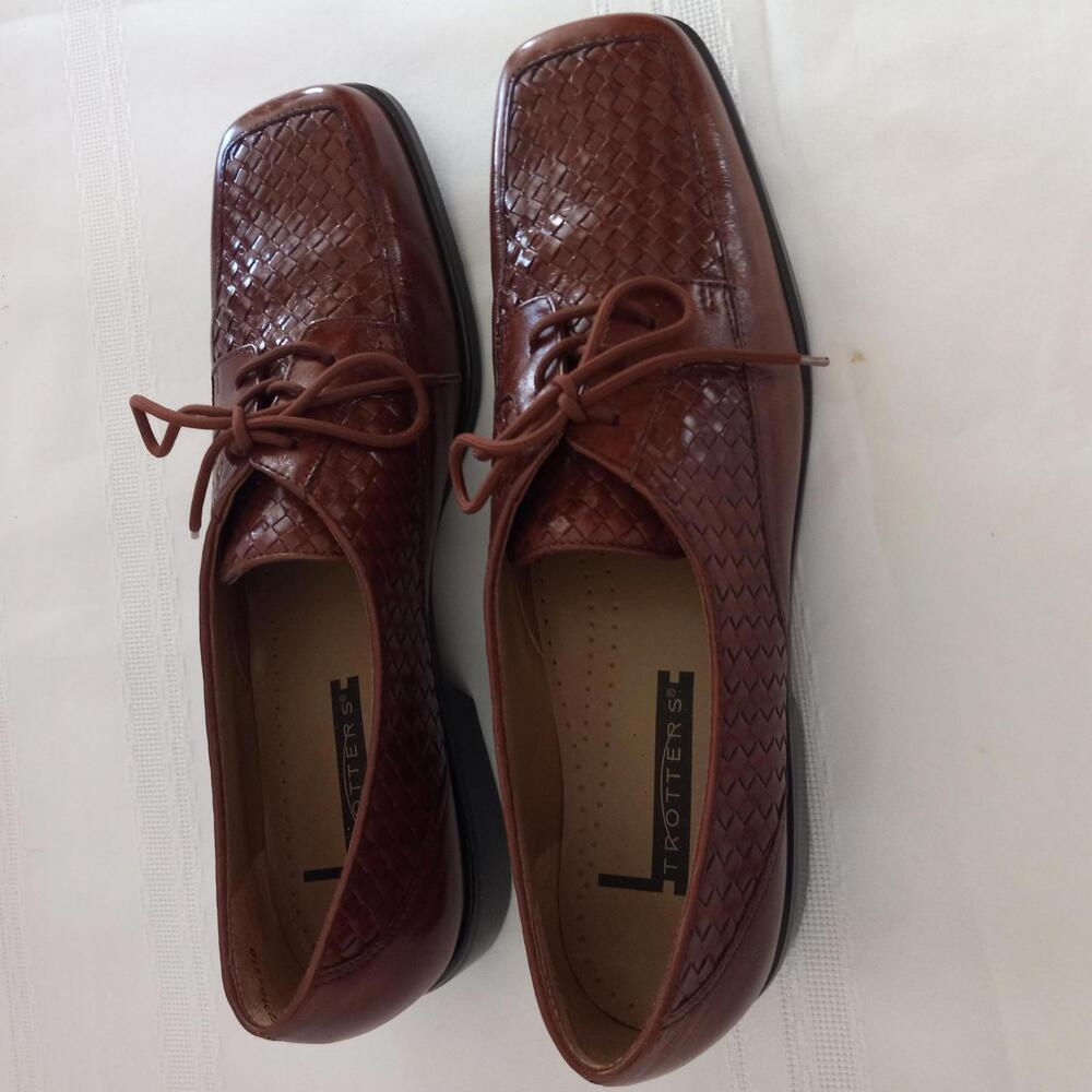 TROTTERS "Lacy" Stylish Woven Brown Leather Lace-Up Shoes Size 9 NARROW - Picture 6 of 6